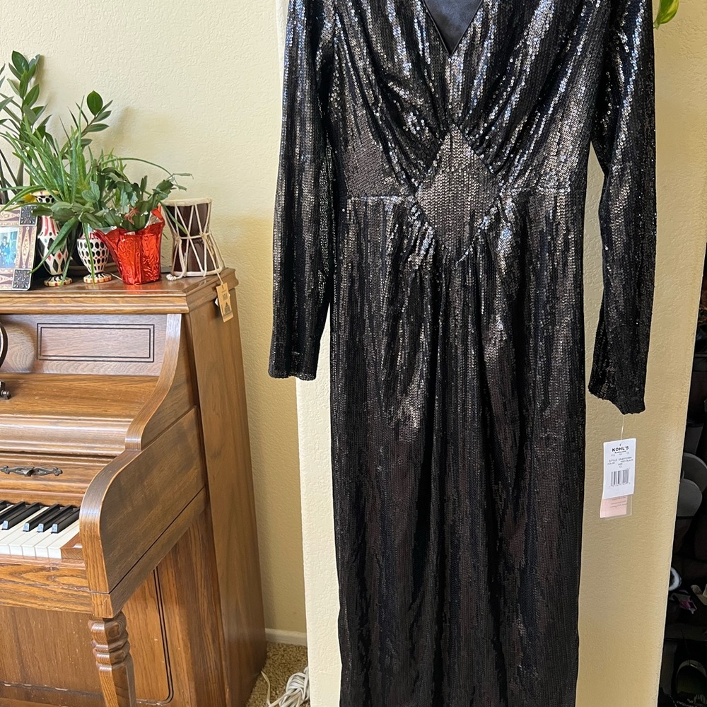 Nanette Lepore Black Sequin Long Sleeve Dress size 12